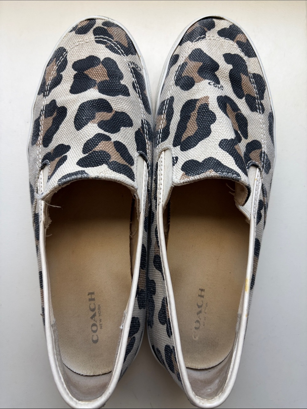 Coach Leopard-Print Canvas Slip-On Sneakers in Beige, Black and Brown